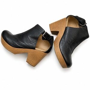 Free People Black Leather Clogs with Wood Platform, size 11 M. Fits like a 10 M